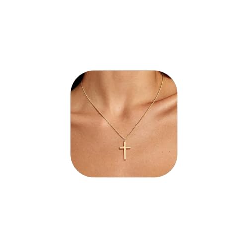 Image of U7 Cross Necklace for Women,Silver /14K Gold Plated Cross Necklace with 18-20 inch Box Chain,Tiny /Medium /Large Cross Pendant Necklace Religious Necklaces Christian Jewelry Gift for Her