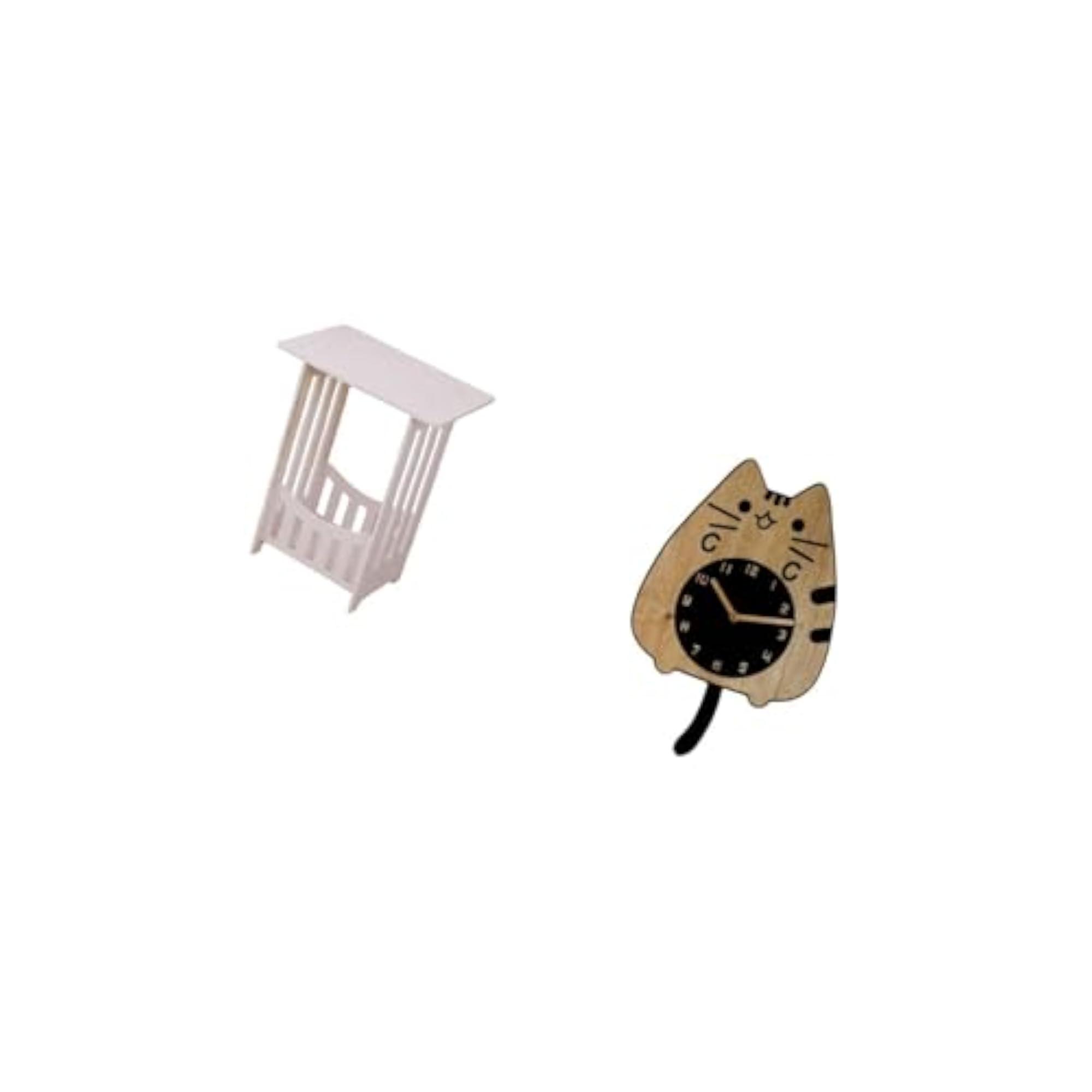 Portable Bedside Table with Cat Wall Clock Ornament