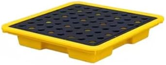 Industrial Spill Containment Pallet with Grating, Modular Stackable Design for Oil and Chemical Leak Prevention in Warehouses and Factories,Yellow-33.5-33.5-5.5cm