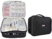 BUBM 12'' Large Double Layer Waterproof Handbag Travel Office Gear Organizer Electronics Accessories Gadget Big Bag For USB Cable, SD Card, Hard Drive, Digital Camera, iPad (XL,Black)