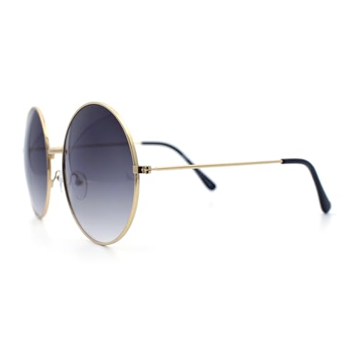 Classic Oversize Joplin Style Hippie Round Circle Lens Sunglasses, Gold Brown Smoke