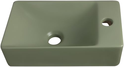 JONATHAN Y Felix 15" Wall Mounted Sink, Right Faucet, Matte Olive
