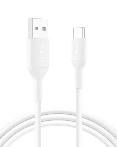 Image of Belkin Nylon Braided USB-A to USB-C Cable (6.6ft, 15W) - Soft, Flexible Fast-Charging Cable, Type C Charger Cord for iPhone 17, 16 & 15 Series, Galaxy S25, Pixel 9, iPad Pro, & More - White (USB 2.0)