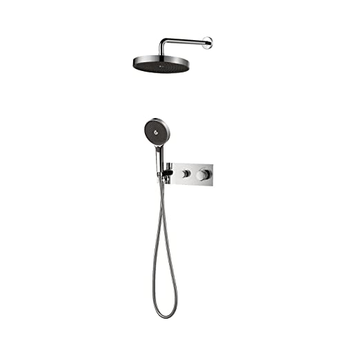 GYEQXKT Mitigeur de Douche Mural avec pommeau et Flexible, système de robinetterie de Douche encastré pour Salle de Bain, Noir