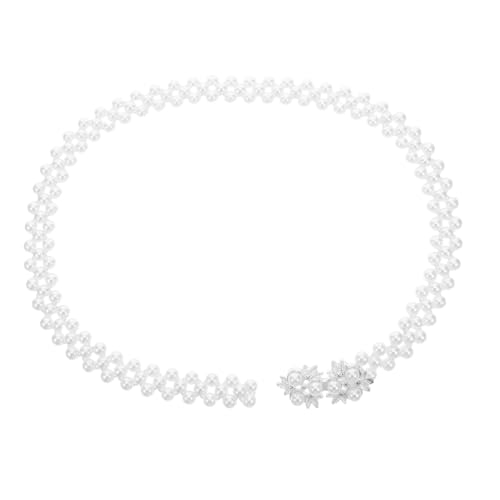 Pearl Waist Belt: White Beaded Rhinestone Sash for Wedding Bridesmaid Dress Gowns - Women Elastic Interlocking Buckle Bridal Waist Chain
