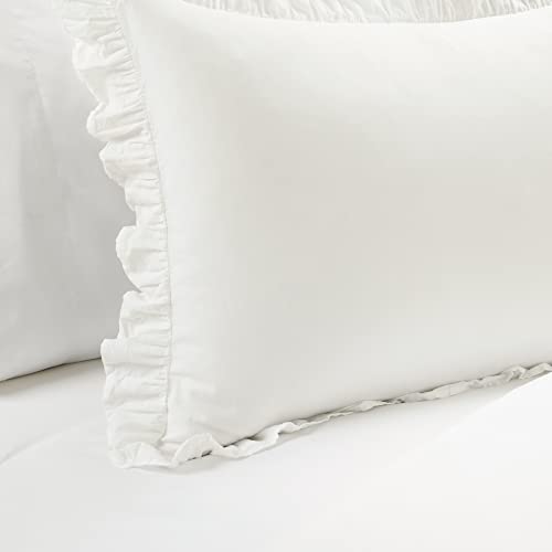 Image of Lush Decor Reyna Ruffle Cotton Duvet Cover Set 2 Piece Set Twin XL, White - Cute Teen Bedding Set - White Duvet - Ruffled Bedding - Coquette Dorm Decor