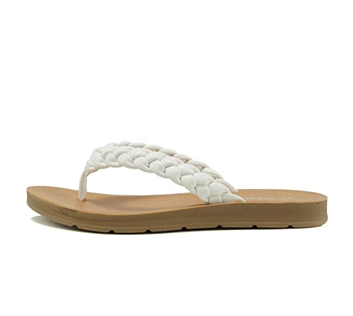 Soda STILL ~ Women Casual Comfort Braided Flip Flops Flat Fashion Thong Sandal (9, WHITE, numeric_9)