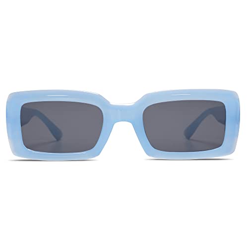 Allarallvr Trendy Rectangle Sunglasses for Women Men Vintage 90's Square Shades Thick Frame Nude Sunnies Sunglasses AR820022