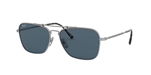 Ray-Ban Rb8136M Caravan Titanium Square Sunglasses, Demi Gloss Silver/Polarized Blue Mirrored Gold, 58 Mm #TOP23