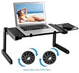 Laptop Stand - HOBFU Computer Stands for Bed with 2 CPU Cooling Fan | Breathable Ventilation Lapdesk with Mouse Pad Side Mount Light Weight | Ergonomic Bed Lap Tray