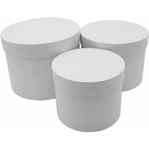 INERRA Flower Hat Boxes Florist Box Vase - Set of 3 (White Pearl)