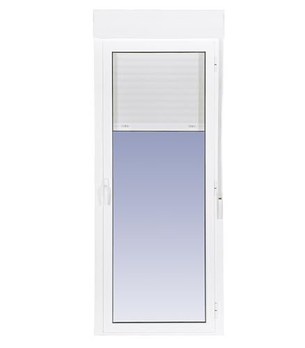 Ventanastock Puerta Balconera Aluminio 882x2185 Practicable Derecha Con Persiana de PVC 1 hoja (guías y cajón persiana en kit)