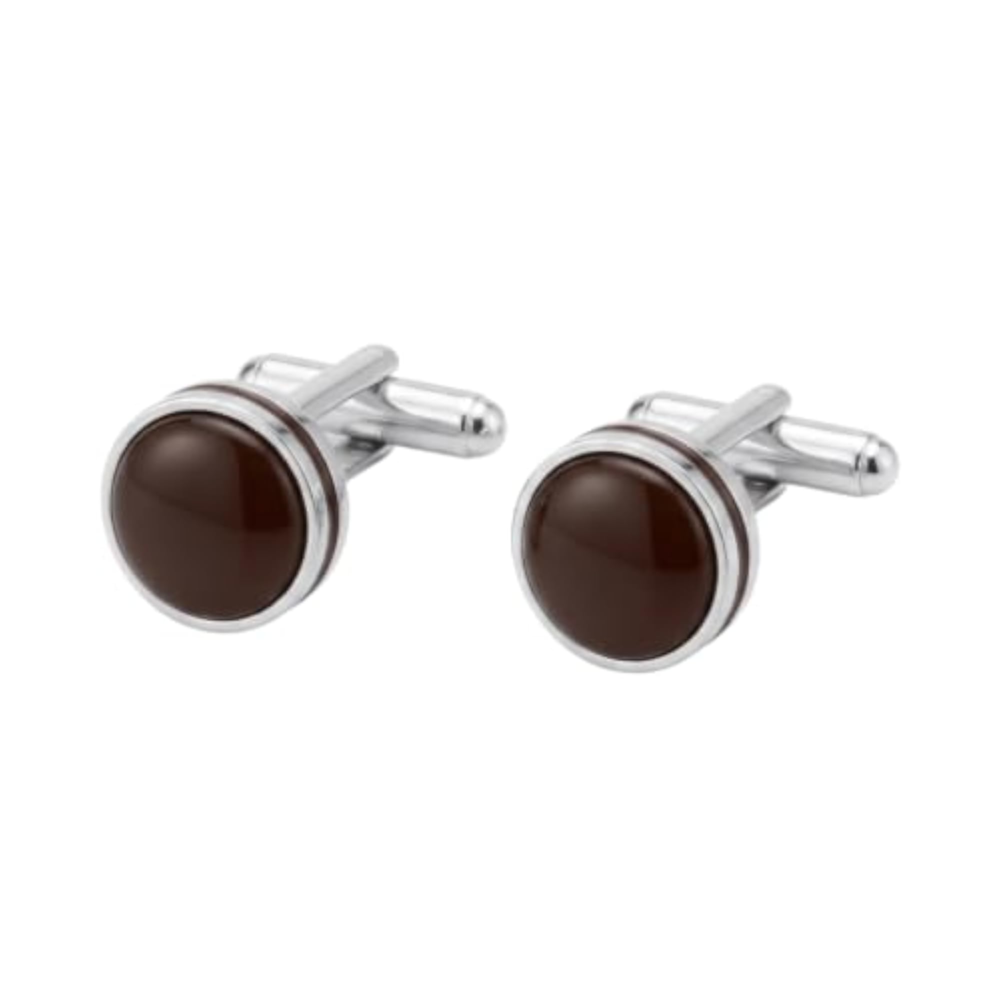 Men's Round Enamel Cufflinks - Silver-Plated Luxury