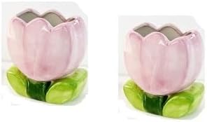 Flower pen holder ceramic tabletop decoration cute girl desk office storage box Stationery shelf storage tank 2 pieces (pink)