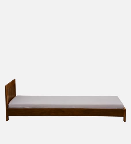 Image of Medley Wood Single Bed Without Storage for Bedroom Home Solid Wood Without Storage Single Palang Cot for Hotels with Headboard (Single Size, Walnut Finish, 1 Piece)