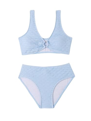 Image of WDIRARA Girl's Heart Ring V Neck Bikini Set Swimsuit 2 Piece Bathing Suit Blue 12-13Y