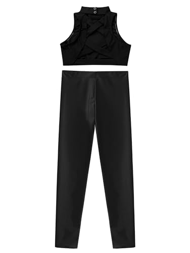 Hedmy Girls 2 Piece Sport Dance Outfit Mock Neck Crop Tank Top with Athletic Leggings Set Gymnastics Tracksuit4