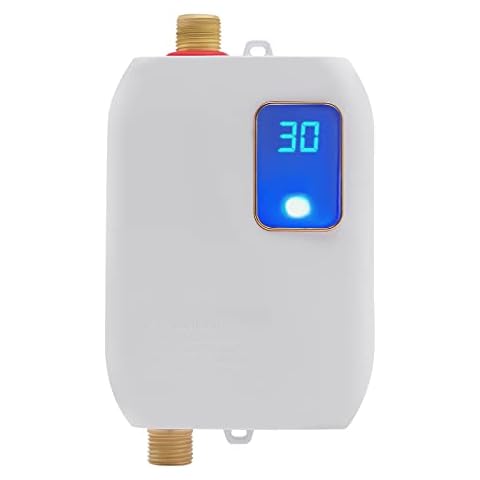 Goudergo 110V Tankless Water Heater,3000W Wall-mounted Instant Hot Water Heater with LED for Kitchen Water & Daily Washing & RVs & Bars & Schools,IPX4 Water-Proof Level (White) Cover