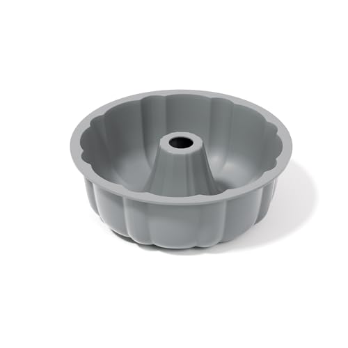 SOV silicone cake pan silicone Cake Molds Bakeware Non Stick 10 inch Pan for Jello Gelatin cake Silicone Baking Molds for Cakes Round Baking Pan (grey+1 pack)