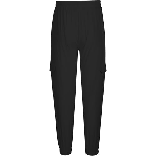 JEShifangjiusu Mens Elastic Waist Cargo Pants Casual Lightweight Drawstring Tapered Pant with Pockets3