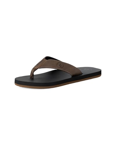 Image of Volcom Men's Daycation Flip Flop Sandal - Soft Brushed Recliner Comfort Foam Footbed, Black /Black, 8