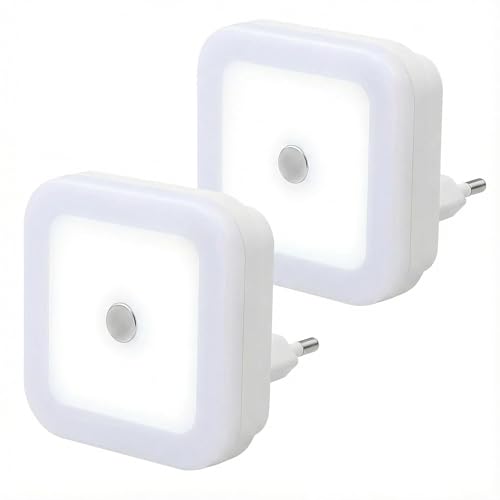 2 Pcs Luz con Sensor de Movimiento Enchufe Luz Pasillo Sensor Movimiento LED Luz Nocturna Lampara Sensor Movimiento para Pasillos Baños Habitaciones