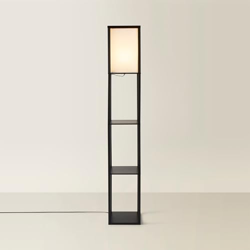 MiniSun | Black Wooden Floor Lamp with Shelves | Floor Lamps & Torchieres Home Décor & Improvement Essential | Includes 10W GLS Bulb [3000K Warm White]