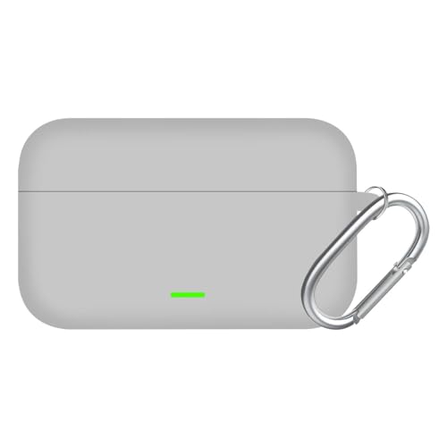 Image of Aniex Silicone Case Cover for realme Buds T500 Pro, Shockproof, Anti-Slip, Dustproof, Scratch Resistant, with Carabiner Hook, Full Body Protection (New Grey)