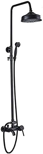 ブラックシャワー蛇口セット 8インチ 真鍮レインフォールシャワーヘッド 浴槽用蛇口 バスシャワー 壁掛け式 ブラック銅製浴槽用蛇口シャワー