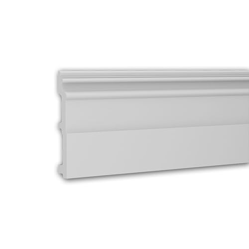 Zócalo Profhome 653114 Rodapié Perfil de estuco Moldura decorativa diseño atemporal clásico blanco 2 m