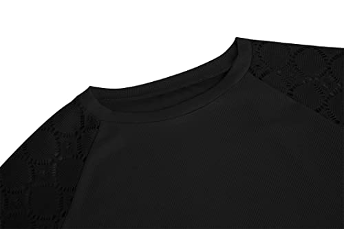 Image of Apbondy Girls Long Sleeve Shirts Lace Crewneck Blouses 5-14 Years | Casual,Lace sleeve, Loose Blouse Tops,Fashion Tops,Solid Color, Ribbed
