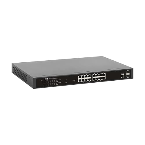 Image of Eaton Tripp Lite Series 16-Port Gigabit Managed PoE+ Switch with 2 SFP Ports, Easy Smart Web‑Managed Layer 2 Ethernet Splitter, 220W, 1 Gbps, 1U Rack Mount or Desktop, 3‑Year Warranty (NGS16C2POE-1)