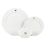 gallus chaussure . 6 assiettes plates - 27,3cm. 6 assiettes à dessert - 19,2cm. 6 bols - 14cm . Fabriqués en 100% porcelaine . Couleur : blanc et or