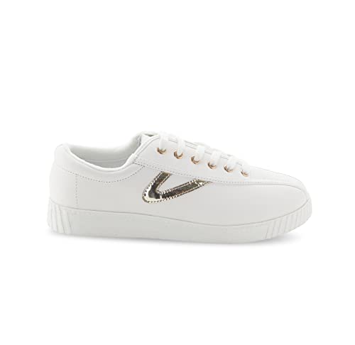 Tretorn Womens Women's Lace-Up Nyliteplus Women S Leather Lace Up Casual Fashion Sneakers Classic Vintage Style, White/Light Gold, 7 Us #TOP1