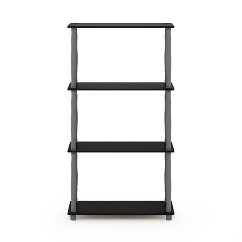 Image of Furinno Turn-N-Tube 4-Tier Multipurpose Shelf Display Rack, Classic Tubes, Black /Grey