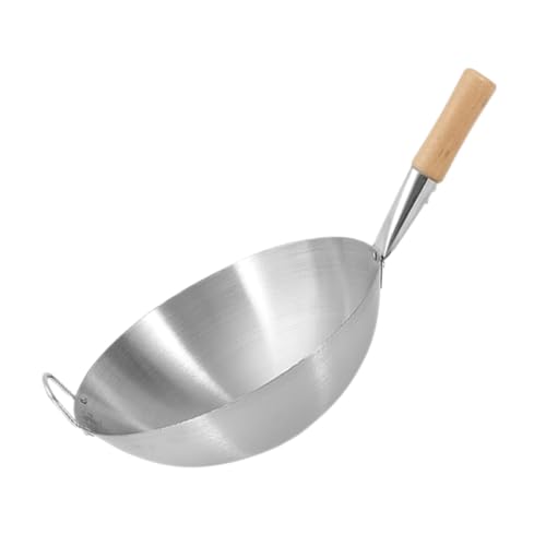 Wok de acero inoxidable con mango de madera