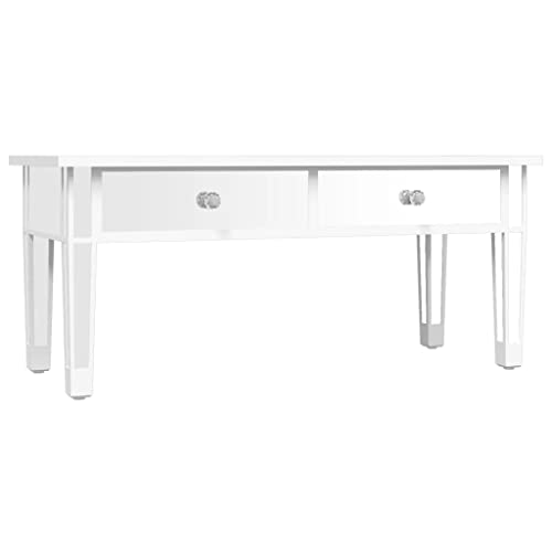 Mhdvray Spiegel Couchtisch 106x45x45 Silber Modernes Design mit 2 Schubladen aus Holzwerkstoff Glas und Kunstkristall Knöpfen eleganter Beistelltisch für Wohnzimmer Schlafzimmer Flur – Bild 4