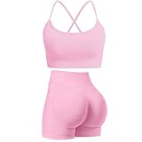 Gym Workout Sets for Women 2 Piece Seamless Strappy Crisscross Sports Bra Hidden Scrunch Shorts Yoga Outfits Activewear Tracksuits