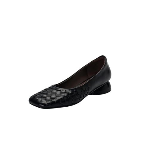TinaCus Women's Genuine Leather Comfortable Weave Square Toe Slip On Casual Flats Dressy Shoes
