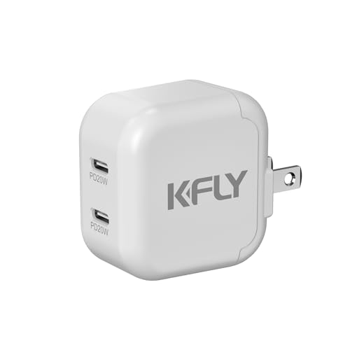 KFLY 充電器 Type-C iPhone 急速充電器 AC アダプター Type-C 20W USB-C デュアル USB-C ポート 2 台デバイス同時充電可能 折りたたみ式プラグ コンパクトサイズ iPhone 17/16/15/14/Android 対応 PSE 認証済み
