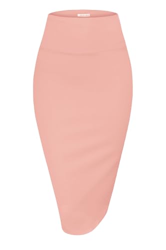 MINEFREE Falda de tubo elástica de nailon de cintura alta para mujer, rosa polvo, Large