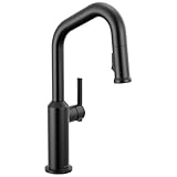 Delta Cordova Matte Black Bar Sink Faucet Single Hole with Pull Down Sprayer, Modern Single Handle Prep Sink and Bar Faucet, Matte Black 9885-BL-DST