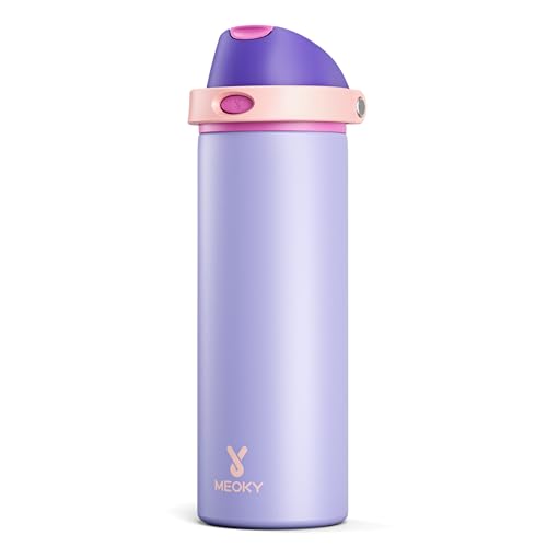Image of 24 oz Insulated Water Bottle for Women: Meoky Stainless Steel Metal Water Bottle with 2-in-1 Straw and Spout Lid - Leak Proof, Cold for 24 Hours, Protective Silicone Base, BPA-Free for School, Orchid