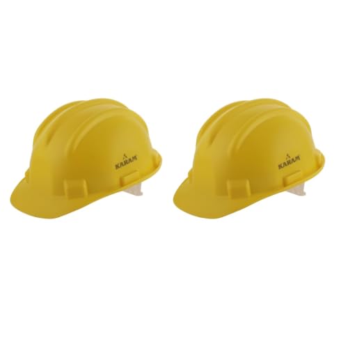 Image of KARAM ISI Certified Industrial Safety Helmet with Plastic Cradle & Rachet Type Adjustment | Safety Helmet for Men Industrial (PN501)(Yellow)(Pack of 2)