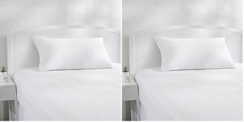 Image of Amazon Basics King Pillow Pillowcases with Zipper, 100% Cotton Hypoallergenic, Pillow Protector, White (37 x 21 Inches), Pillows Not Included (Pack of 2)