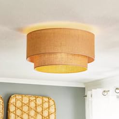 Image of AKWAY Jute Hanging Lamp | Boho Ceiling Lamp for Bedroom, Living Room | Natural Jute Pendant Light | Perfect for Living Room, Dining Room or Office Lighting - (12 inch D x 8 inch H) - Tamish