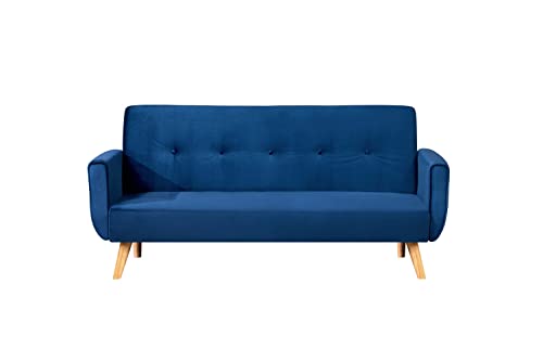 Concept USINE | Sofá escandinavo Convertible de Terciopelo de 3 plazas | Berlín Azul Noche | Sofá Cama Moderno con apoyabrazos | Ancho 183cm | Tejido 100% poliéster | Equilibrio, Confort, Resistente