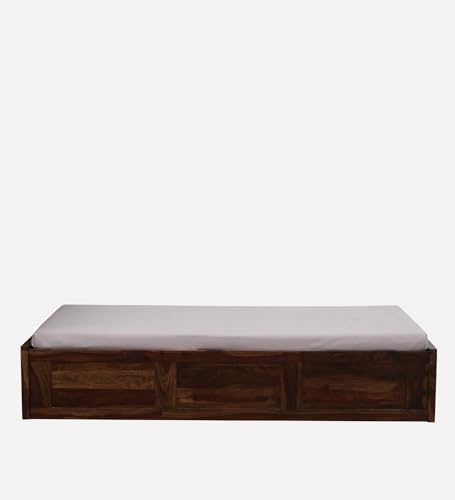Image of Solid Wood Single Diwan Bed Cot for Bedroom | Guest Room | Living Room | Hall with Storage Box (Single Size, Teak Finish, 1 Piece)