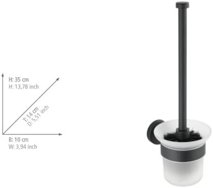 WENKO Bosio Toilet Brush Holder, Stainless steel, matt, 35 x 14 x 10 cm, Black - Image 4