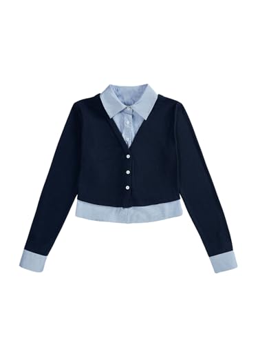 MakeMeChic Women's Striped Print Long Sleeve Shirt Button Down Collar Neck Blouse Tops